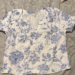 Lucky Brand White and Blue Floral Blouse